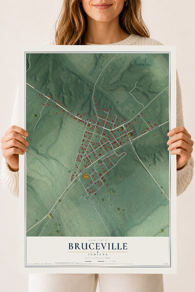 Map of Bruceville, Indiana, 18 x 24 inch unframed archival matte print