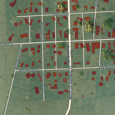 Close-up of the map of Bryant, Indiana print showing street and building detail