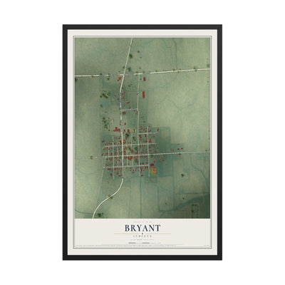 Map of Bryant, Indiana, 12 x 18 inch print in a black wood frame
