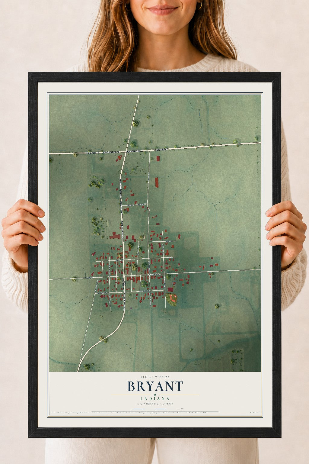 Map of Bryant, Indiana, 18 x 24 inch print in a black wood frame