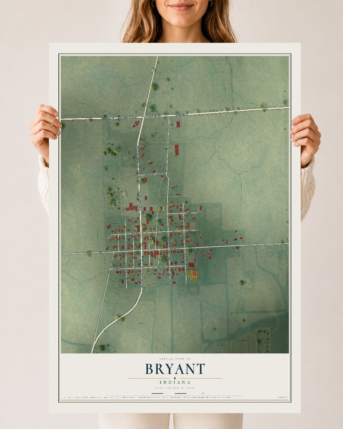 Map of Bryant, Indiana, 24 x 36 inch unframed archival matte print