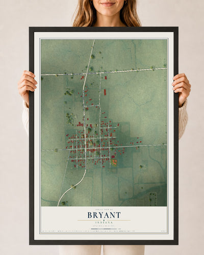 Map of Bryant, Indiana, 24 x 36 inch print in a black wood frame