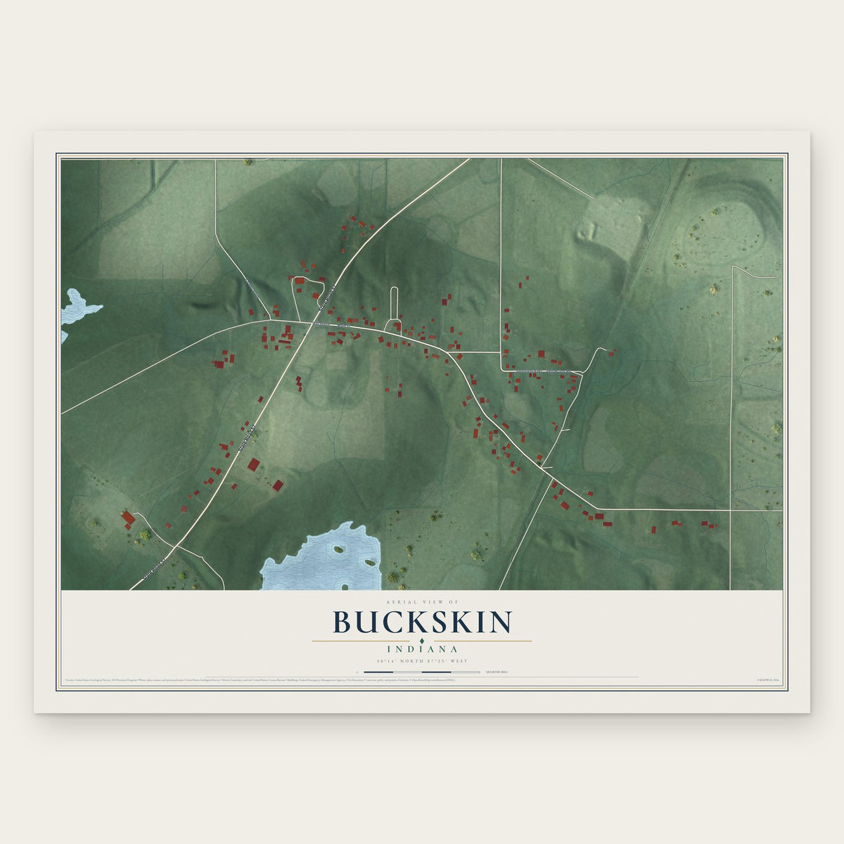 Buckskin, Indiana map print, the full design