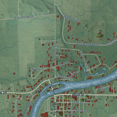 Close-up of the map of Buffalo, Indiana print showing street and building detail