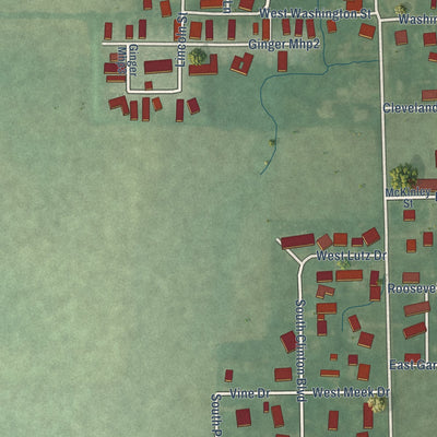 Second close-up of the map of Bunker Hill, Indiana print showing more streets and buildings