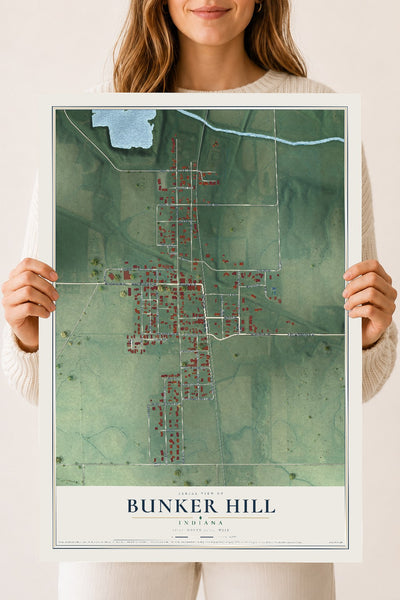 Map of Bunker Hill, Indiana, 18 x 24 inch unframed archival matte print