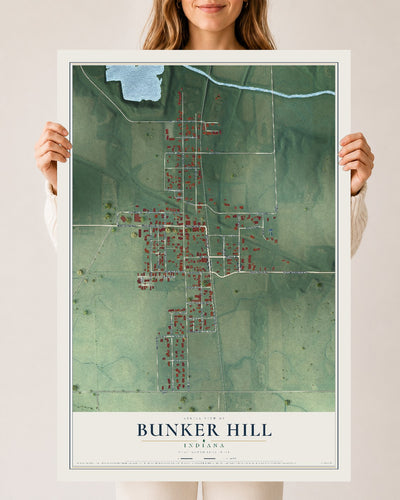 Map of Bunker Hill, Indiana, 24 x 36 inch unframed archival matte print