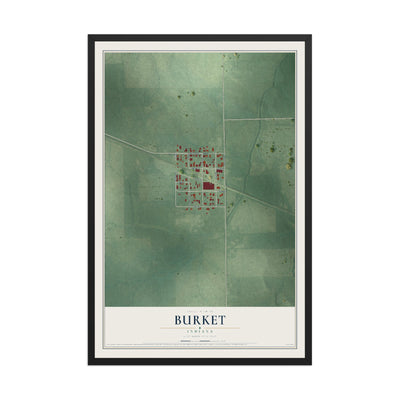 Map of Burket, Indiana, 12 x 18 inch print in a black wood frame