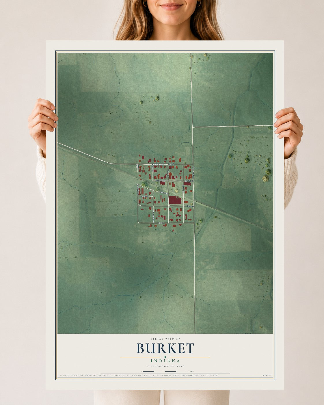 Map of Burket, Indiana, 24 x 36 inch unframed archival matte print