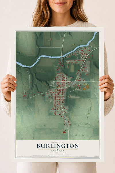 Map of Burlington, Indiana, 18 x 24 inch unframed archival matte print