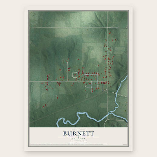 Burnett, Indiana map print, the full design