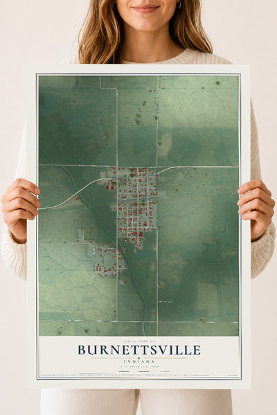 Map of Burnettsville, Indiana, 18 x 24 inch unframed archival matte print