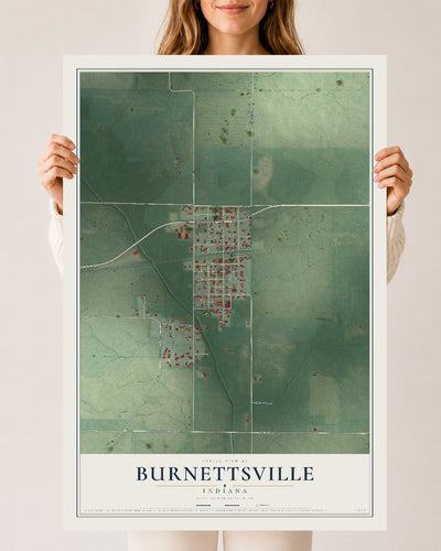 Map of Burnettsville, Indiana, 24 x 36 inch unframed archival matte print