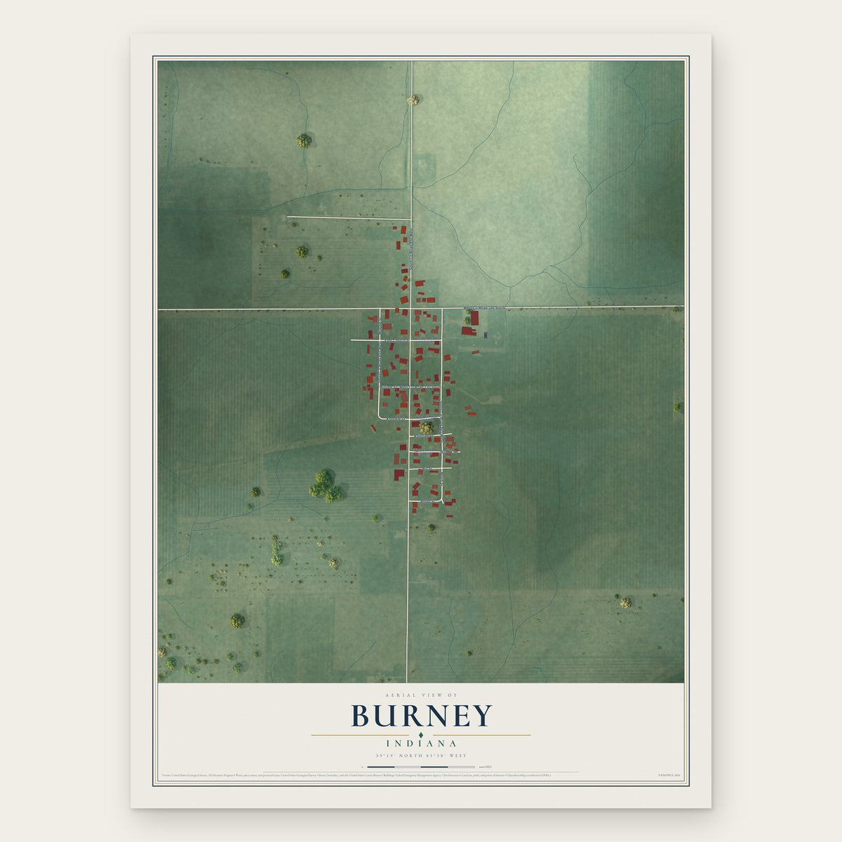 Burney, Indiana map print, the full design