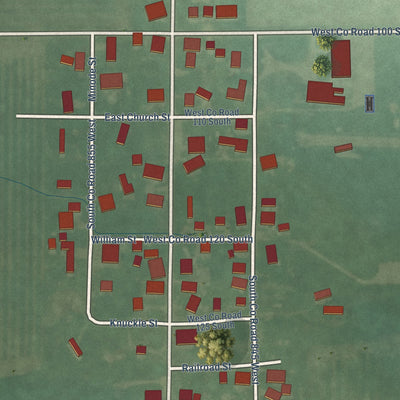 Close-up of the map of Burney, Indiana print showing street and building detail