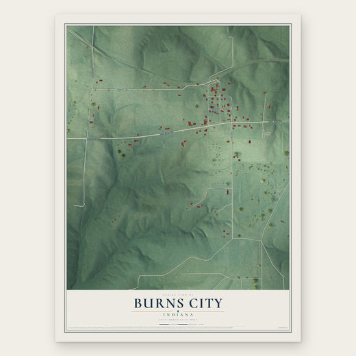 Burns City, Indiana map print, the full design