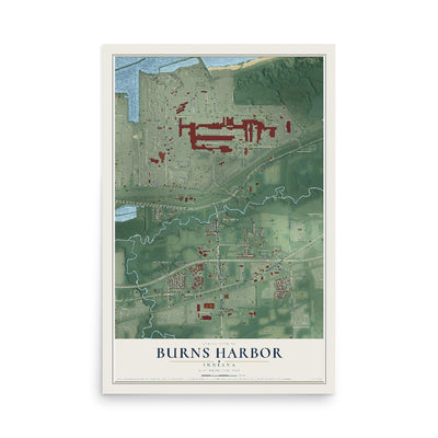 Map of Burns Harbor, Indiana, 12 x 18 inch unframed archival matte print