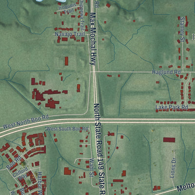 Second close-up of the map of Burns Harbor, Indiana print showing more streets and buildings