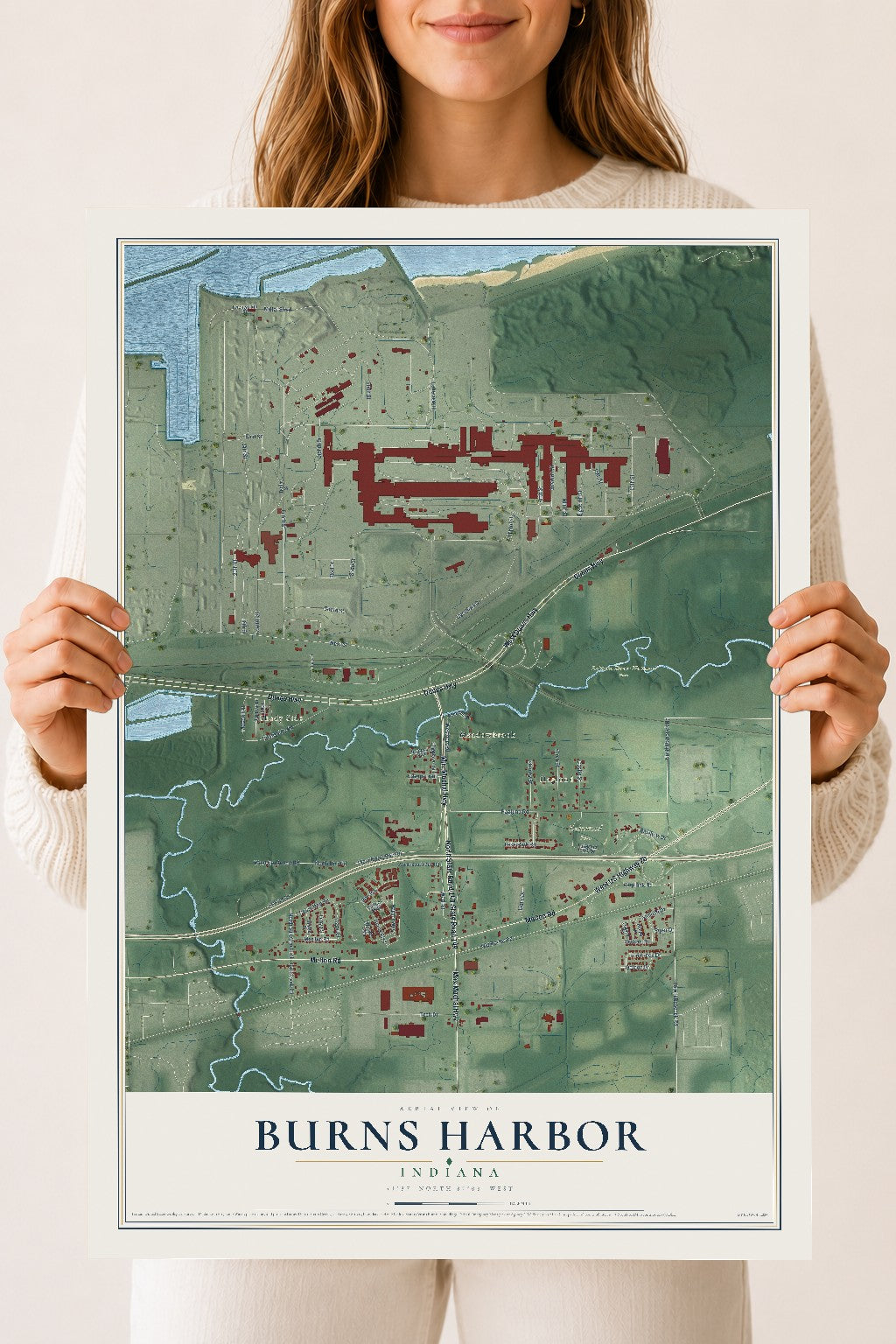 Map of Burns Harbor, Indiana, 18 x 24 inch unframed archival matte print