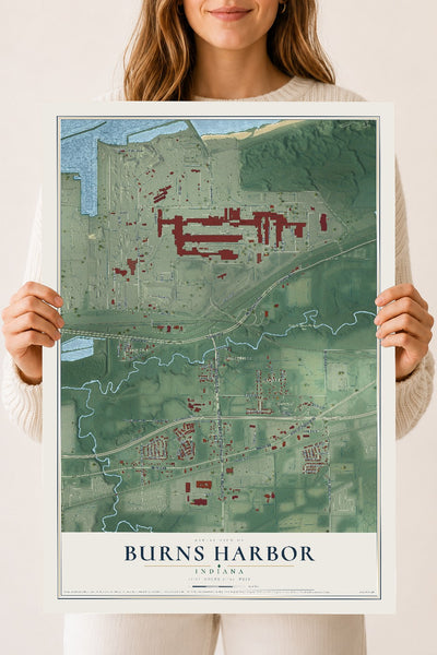 Map of Burns Harbor, Indiana, 18 x 24 inch unframed archival matte print