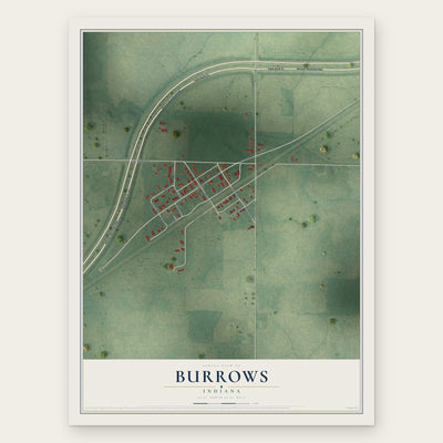 Burrows, Indiana map print, the full design