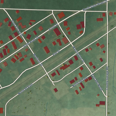 Close-up of the map of Burrows, Indiana print showing street and building detail