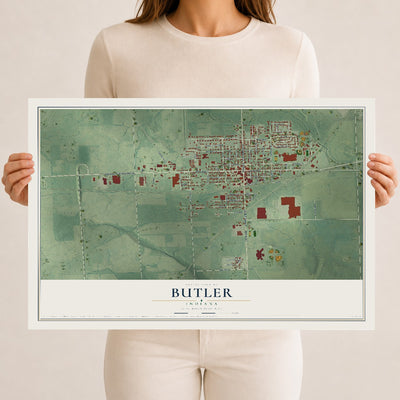 Map of Butler, Indiana, 12 x 18 inch unframed archival matte print