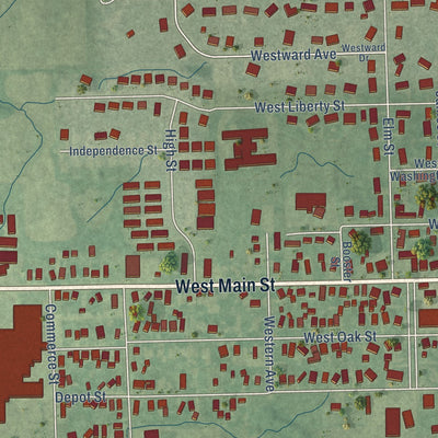 Second close-up of the map of Butler, Indiana print showing more streets and buildings