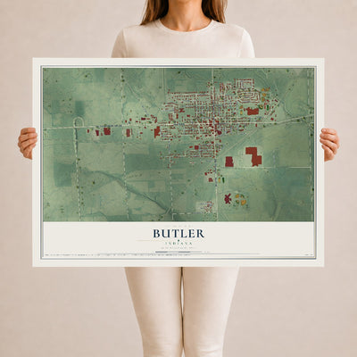 Map of Butler, Indiana, 24 x 36 inch unframed archival matte print