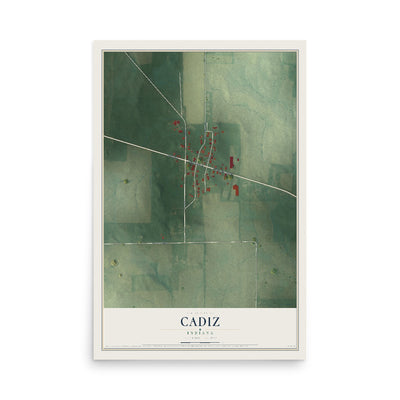 Map of Cadiz, Indiana, 12 x 18 inch unframed archival matte print