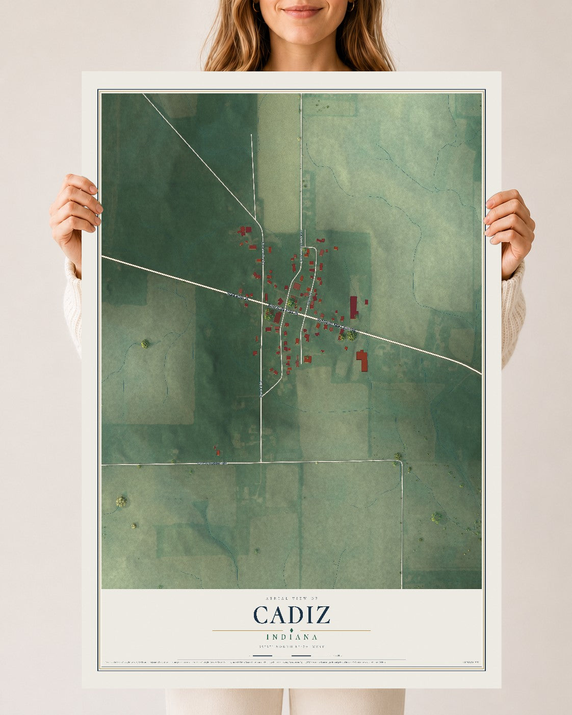 Map of Cadiz, Indiana, 24 x 36 inch unframed archival matte print