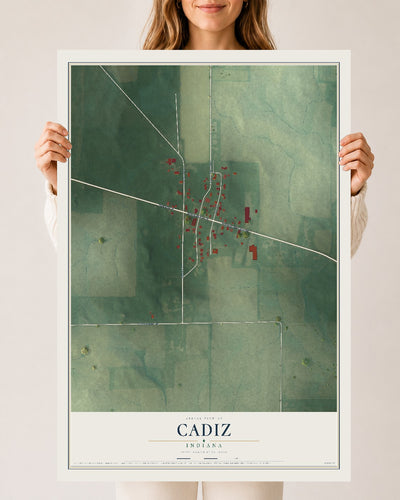 Map of Cadiz, Indiana, 24 x 36 inch unframed archival matte print