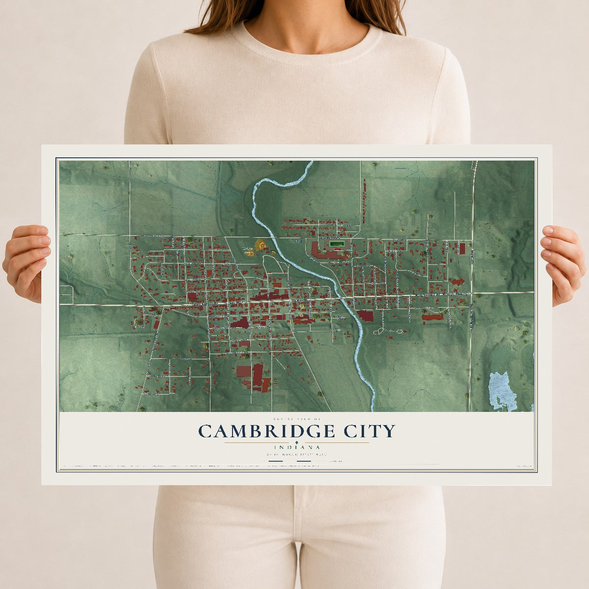 Map of Cambridge City, Indiana, 12 x 18 inch unframed archival matte print