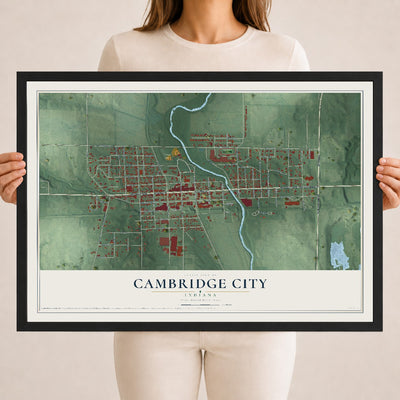 Map of Cambridge City, Indiana, 18 x 24 inch print in a black wood frame