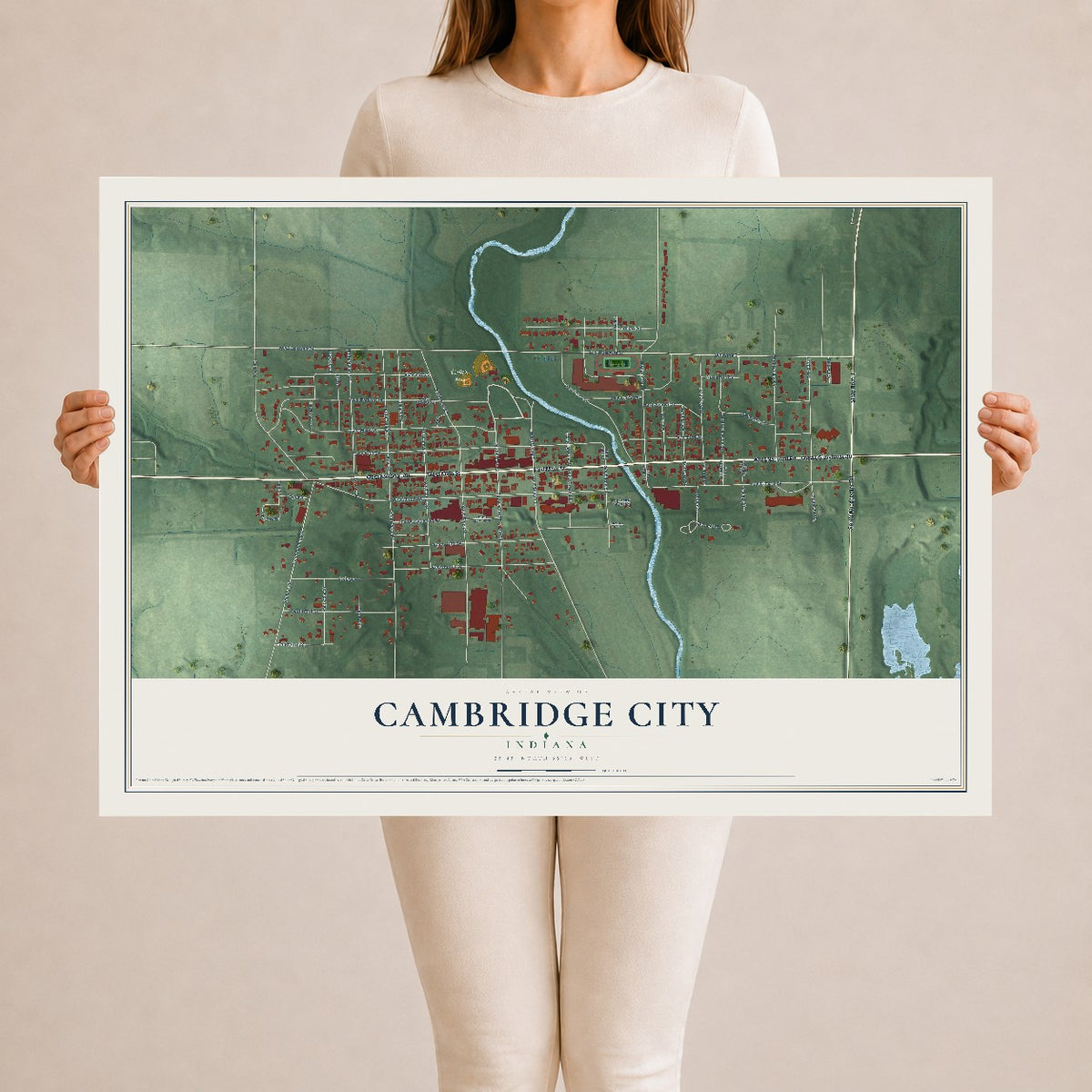 Map of Cambridge City, Indiana, 24 x 36 inch unframed archival matte print