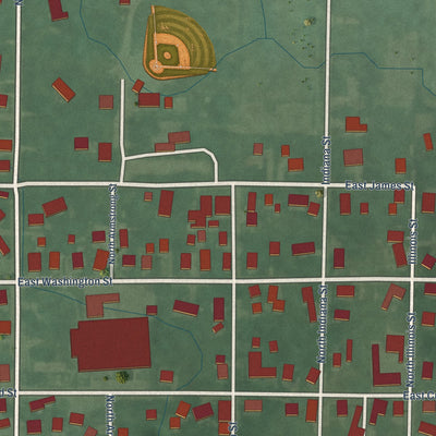 Close-up of the map of Camden, Indiana print showing street and building detail