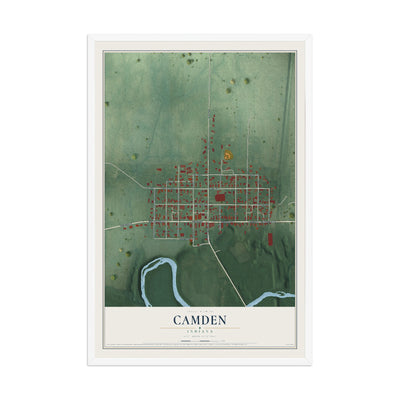 Map of Camden, Indiana, 12 x 18 inch print in a white wood frame