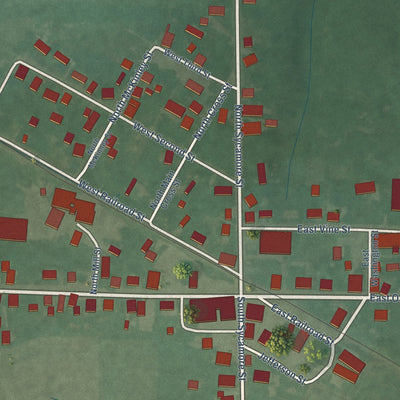Close-up of the map of Campbellsburg, Indiana print showing street and building detail