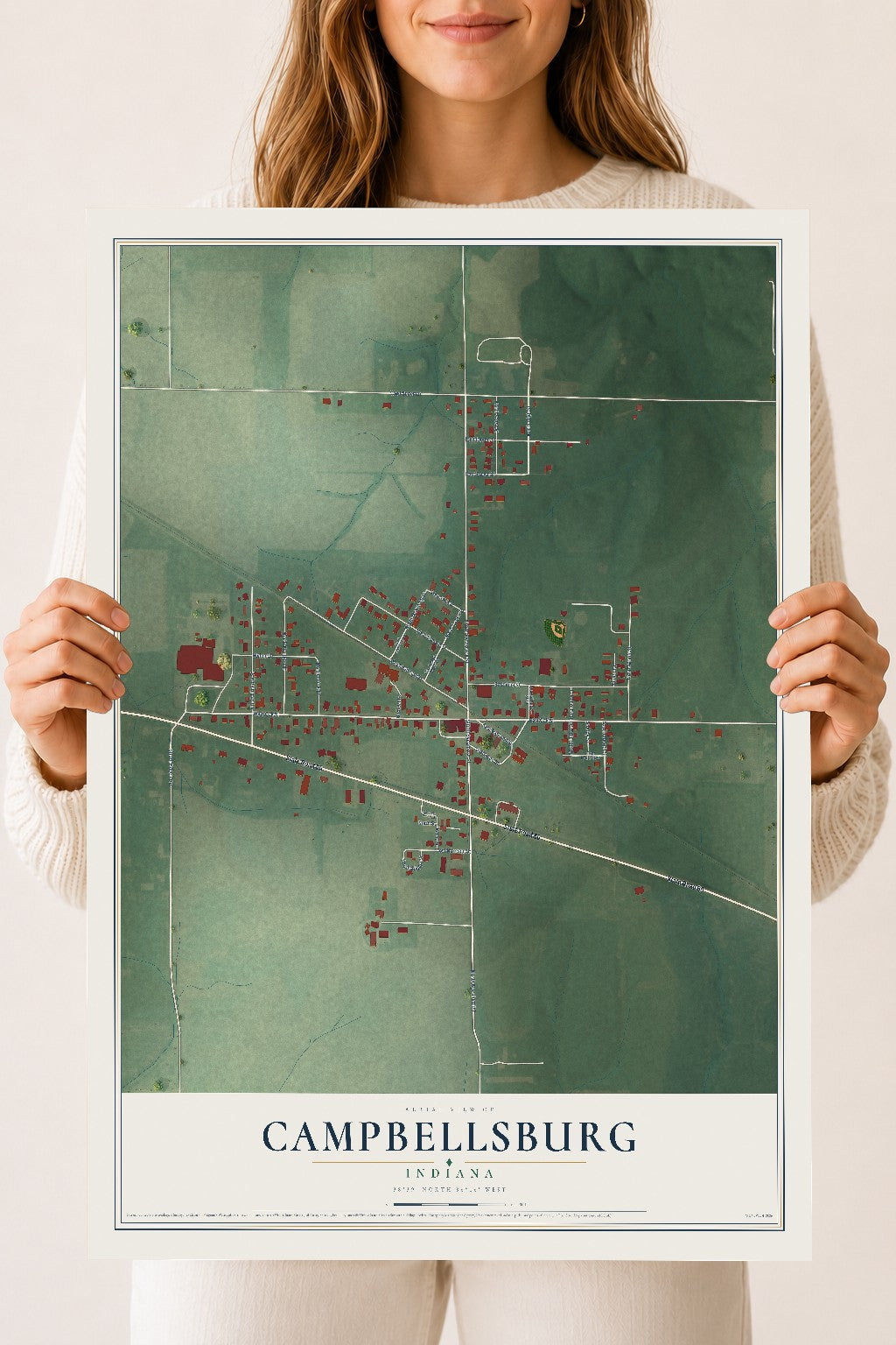 Map of Campbellsburg, Indiana, 18 x 24 inch unframed archival matte print