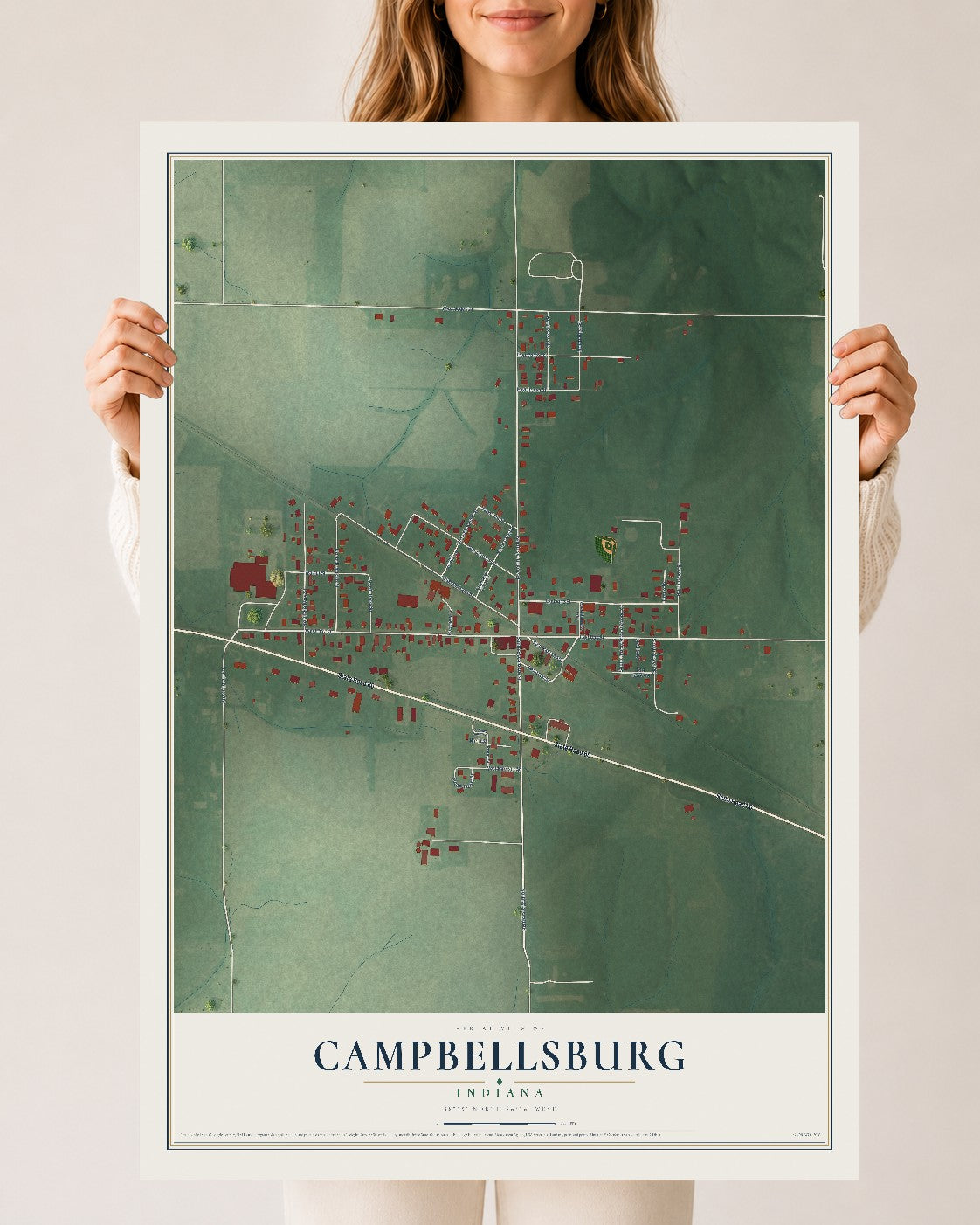 Map of Campbellsburg, Indiana, 24 x 36 inch unframed archival matte print