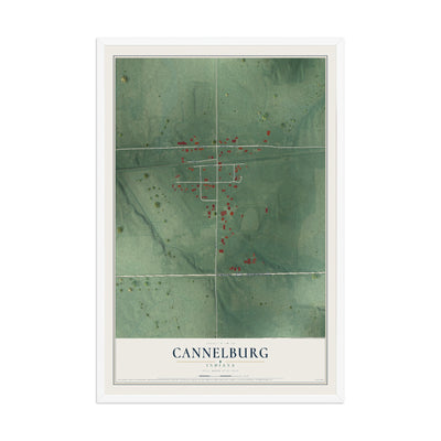 Map of Cannelburg, Indiana, 12 x 18 inch print in a white wood frame