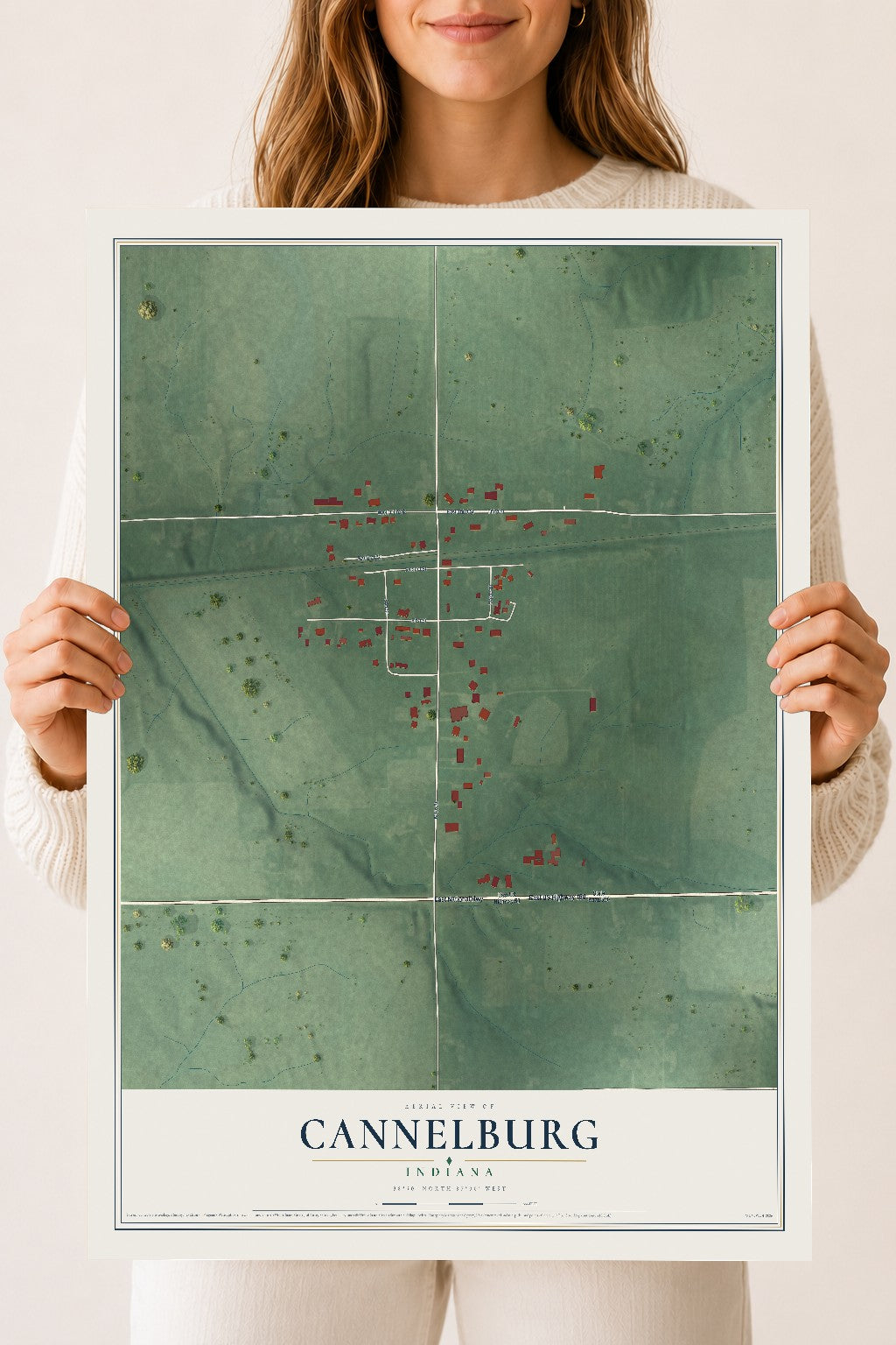 Map of Cannelburg, Indiana, 18 x 24 inch unframed archival matte print
