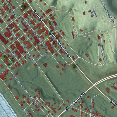 Second close-up of the map of Cannelton, Indiana print showing more streets and buildings