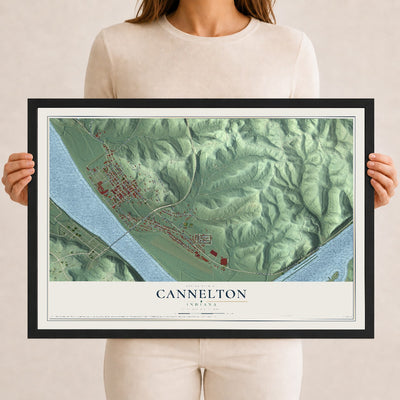 Map of Cannelton, Indiana, 12 x 18 inch print in a black wood frame