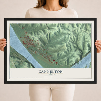 Map of Cannelton, Indiana, 18 x 24 inch print in a black wood frame