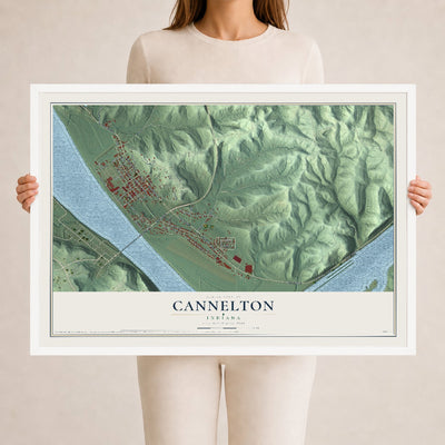 Map of Cannelton, Indiana, 24 x 36 inch print in a white wood frame