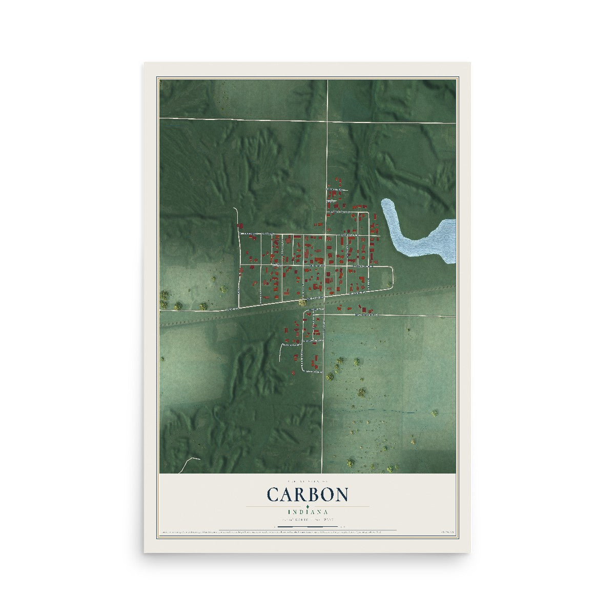 Map of Carbon, Indiana, 12 x 18 inch unframed archival matte print