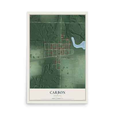 Map of Carbon, Indiana, 12 x 18 inch unframed archival matte print
