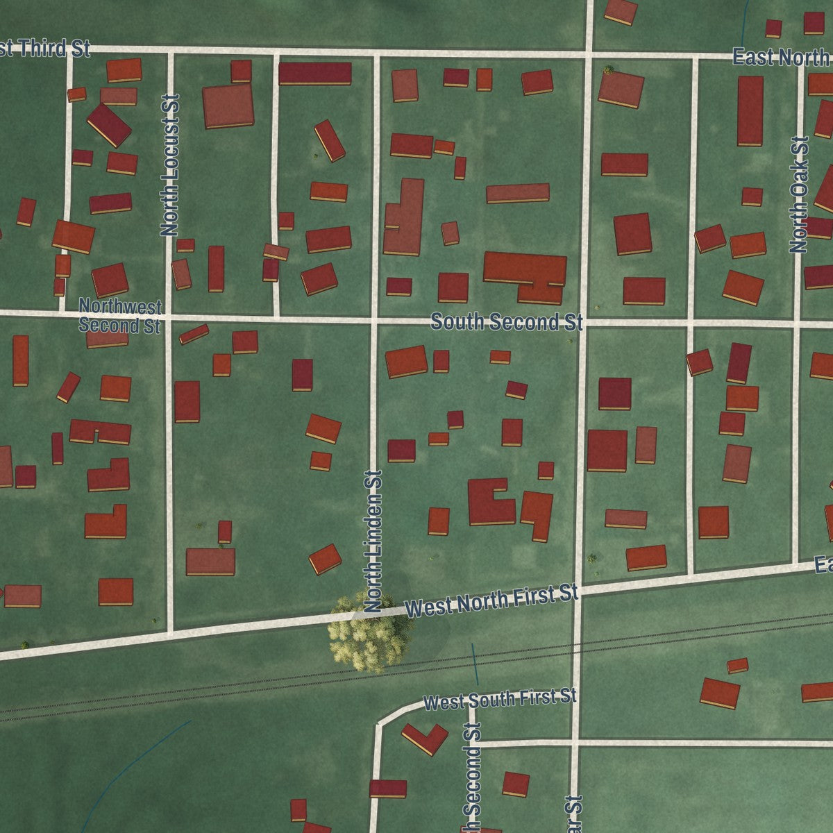 Close-up of the map of Carbon, Indiana print showing street and building detail