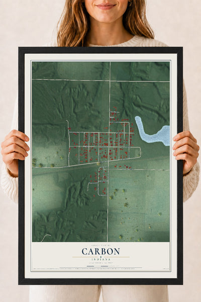 Map of Carbon, Indiana, 18 x 24 inch print in a black wood frame